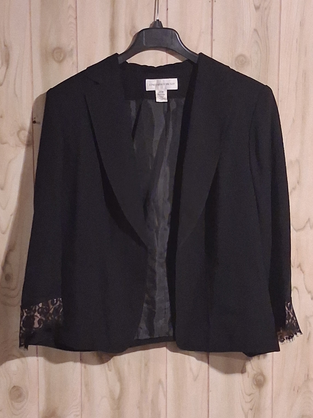 Jones New York Black Open-Front Blazer with Lace Cuffs